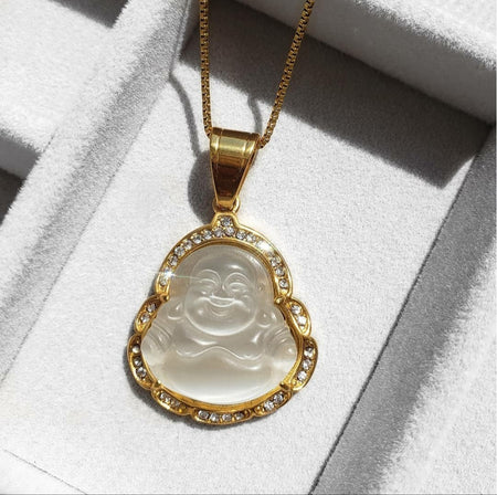 14K Yellow Gold Real Diamonds Synthetic Jade Buddha Pendant Charm 1.25ct -  Walmart.com