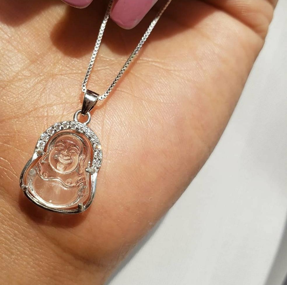 Sterling Silver Clear and Pink Buddha Necklaces - SHOPPRETTYPISTOL